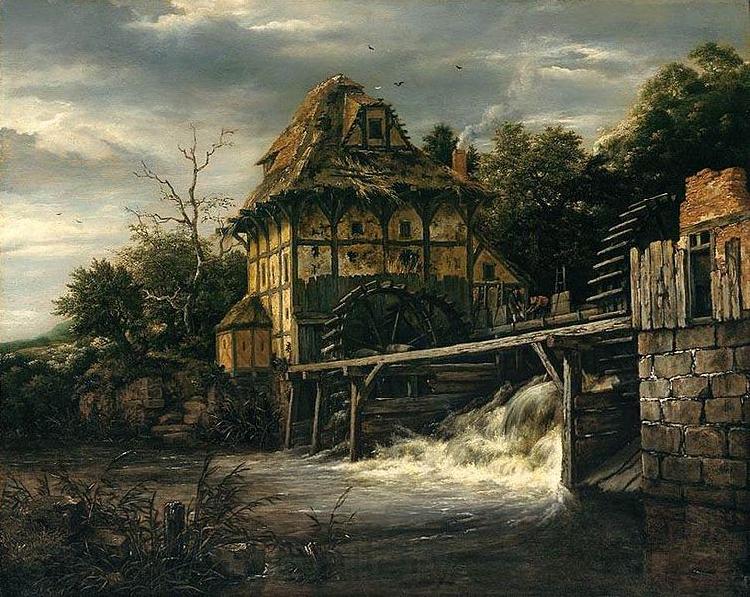 RUISDAEL, Jacob Isaackszon van Two Undershot Watermills with Men Opening a Sluice Norge oil painting art